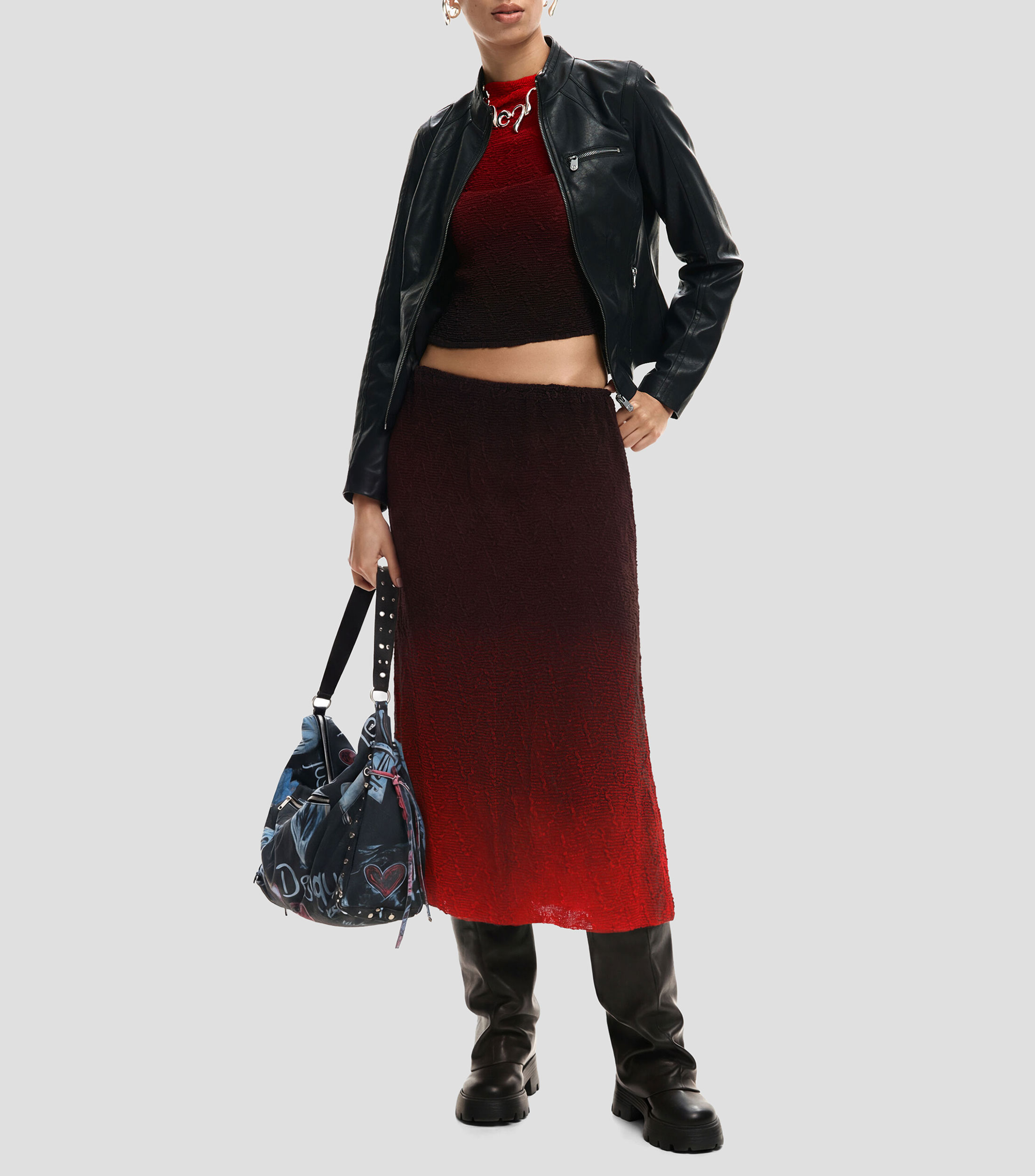 Falda midi de corte slim sólida Mujer